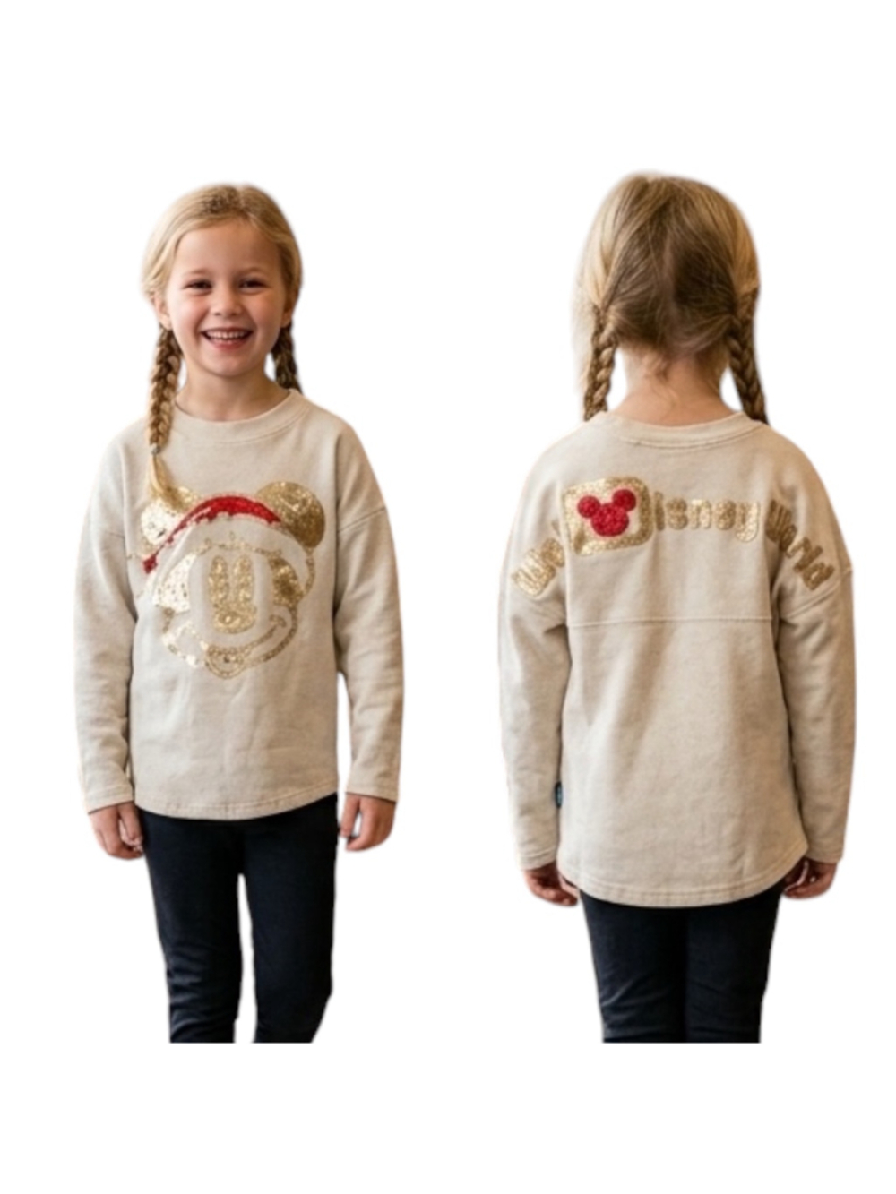 Disney Spirit Jersey Mickey Mouse Christmas Sequin Sweatshirt Kids XS (4) Walt D